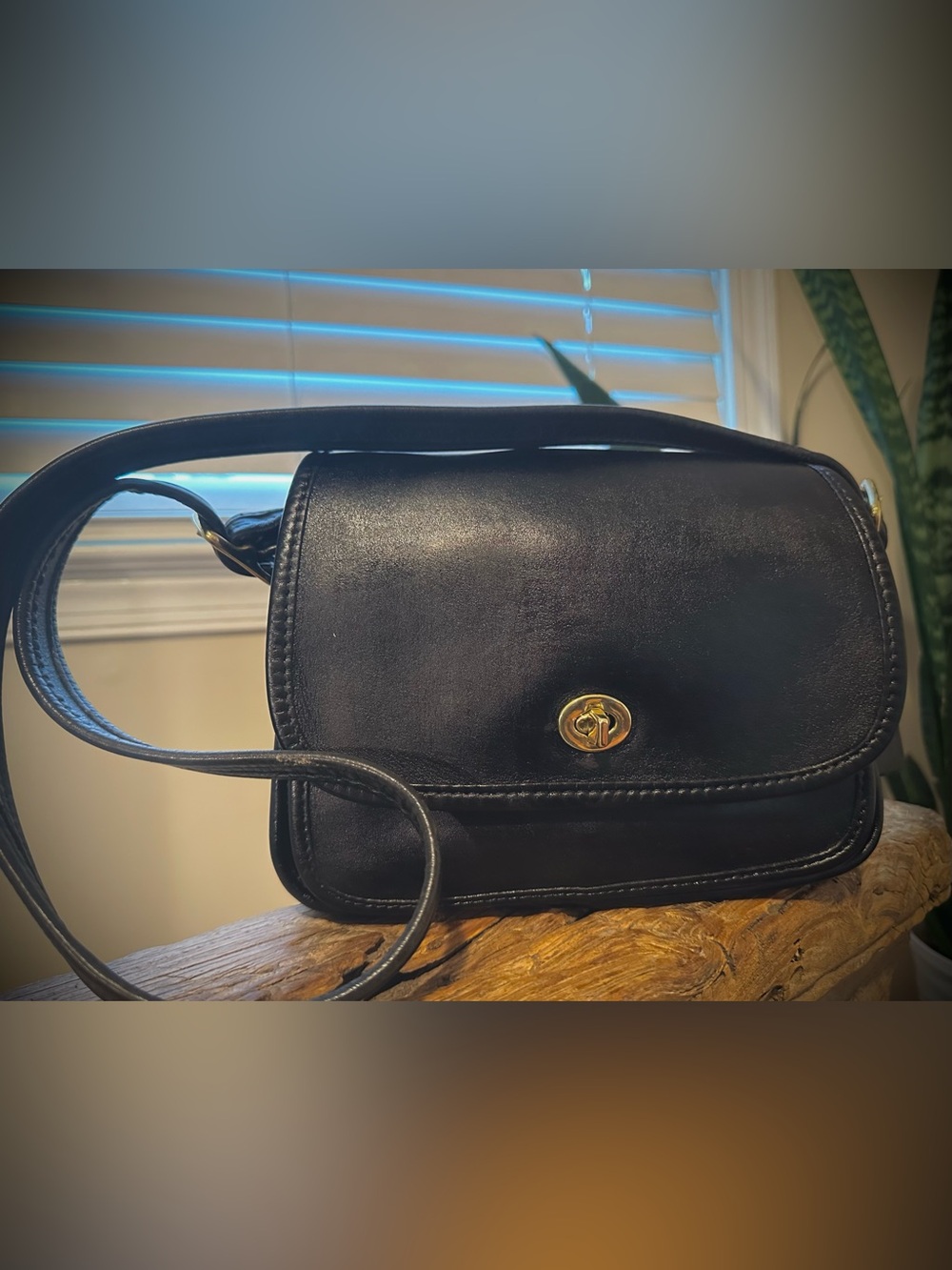 Classic Black Leather Crossbody Bag with Turn-Lock Closure